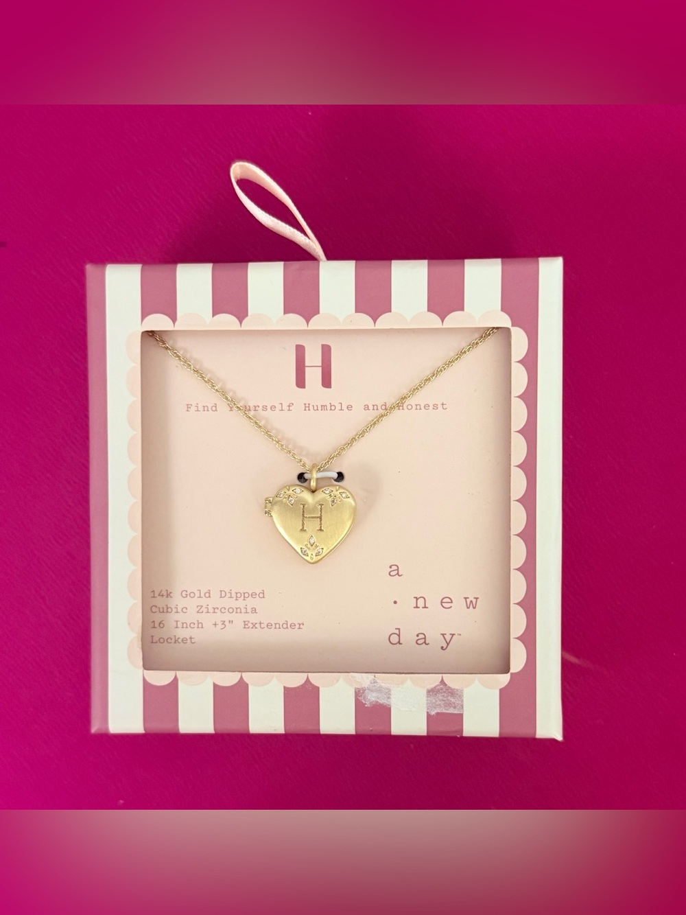 14K Dipped Gold Heart Locket 16” w/3” Extender Necklace with “H” Initial NWT